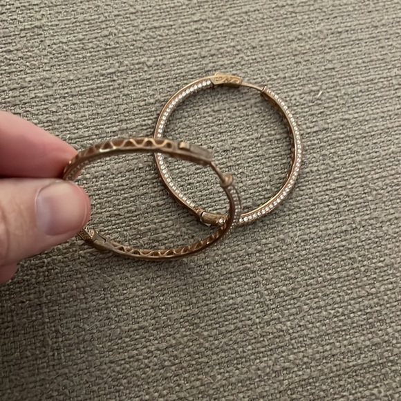 Set of Hoops Rose Gold and Crystal Stamped 925 - Picture 3 of 5